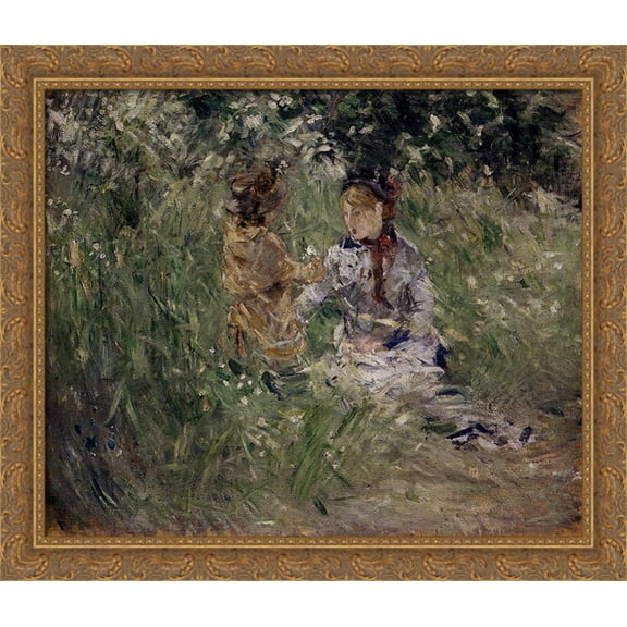 Julie with Pasie in the Garden at Bougival 34x28 Large Gold Ornate Wood Framed Canvas Art by Berthe Morisot