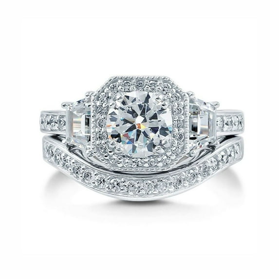 Julieanna Wedding Ring Set for Women Sterling Silver Halo Engagement Cz Band Ginger Lyne Collection