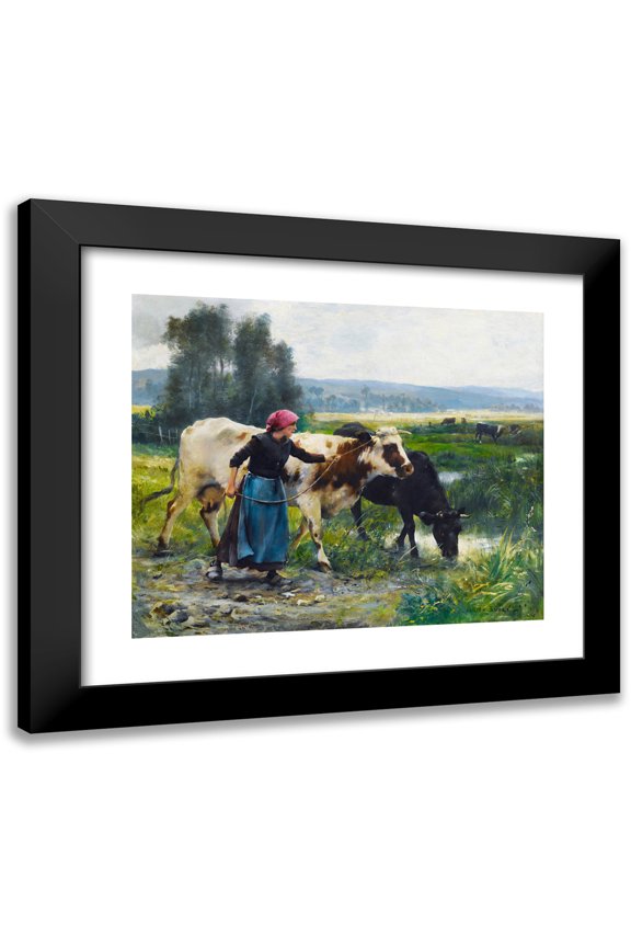 Julien Dupré 14x12 Black Modern Framed Museum Art Print Titled - Young&nbsp;Peasant Woman&nbsp;With Two Cows