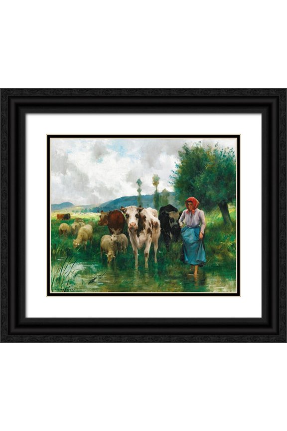 Julien Dupré 23x20 Black Ornate Framed Double Matted Museum Art Print Titled: Shepherdess