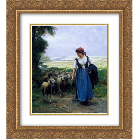 Julien Dupre 2x Matted 20x24 Gold Ornate Framed Art Print 'The Young Shepherdess'
