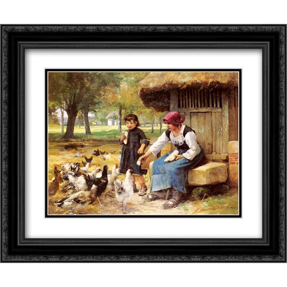 Julien Dupre 2x Matted 24x20 Black Ornate Framed Art Print 'Feeding Time'