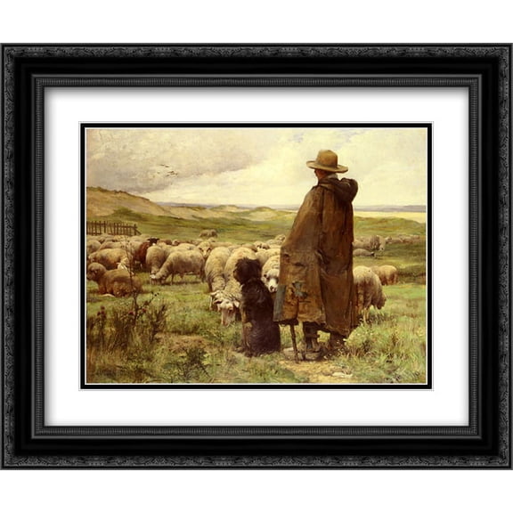 Julien Dupre 2x Matted 24x20 Black Ornate Framed Art Print 'Le Berger'