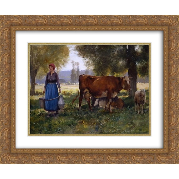 Julien Dupre 2x Matted 24x20 Gold Ornate Framed Art Print 'Laitiere'