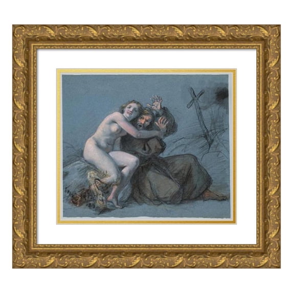 Julien Léopold Boilly 22x20 Gold Ornate Framed and Double Matted Museum Art Print Titled - The Temptation of St. Anthony (19th Century)