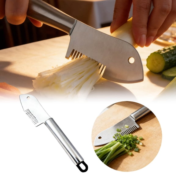 Julienne Peeler Stainless Steel Precision Julienne Knife Green Onion Slicer Multipurpose Kitchen Shredder Tool For Fruit Vegetable Potatoes Cucumber Carrot(Silver-27X2.5Cm)