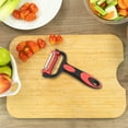 thumbnail image 1 of Julienne Peeler Vegetable Peeler Dual Blade Stainless Steel Cutter Slicer with Cleaning Brush for Carrot, Cucumber, Fruit, Multifunctional Peeler for Kitchen, 1 of 8