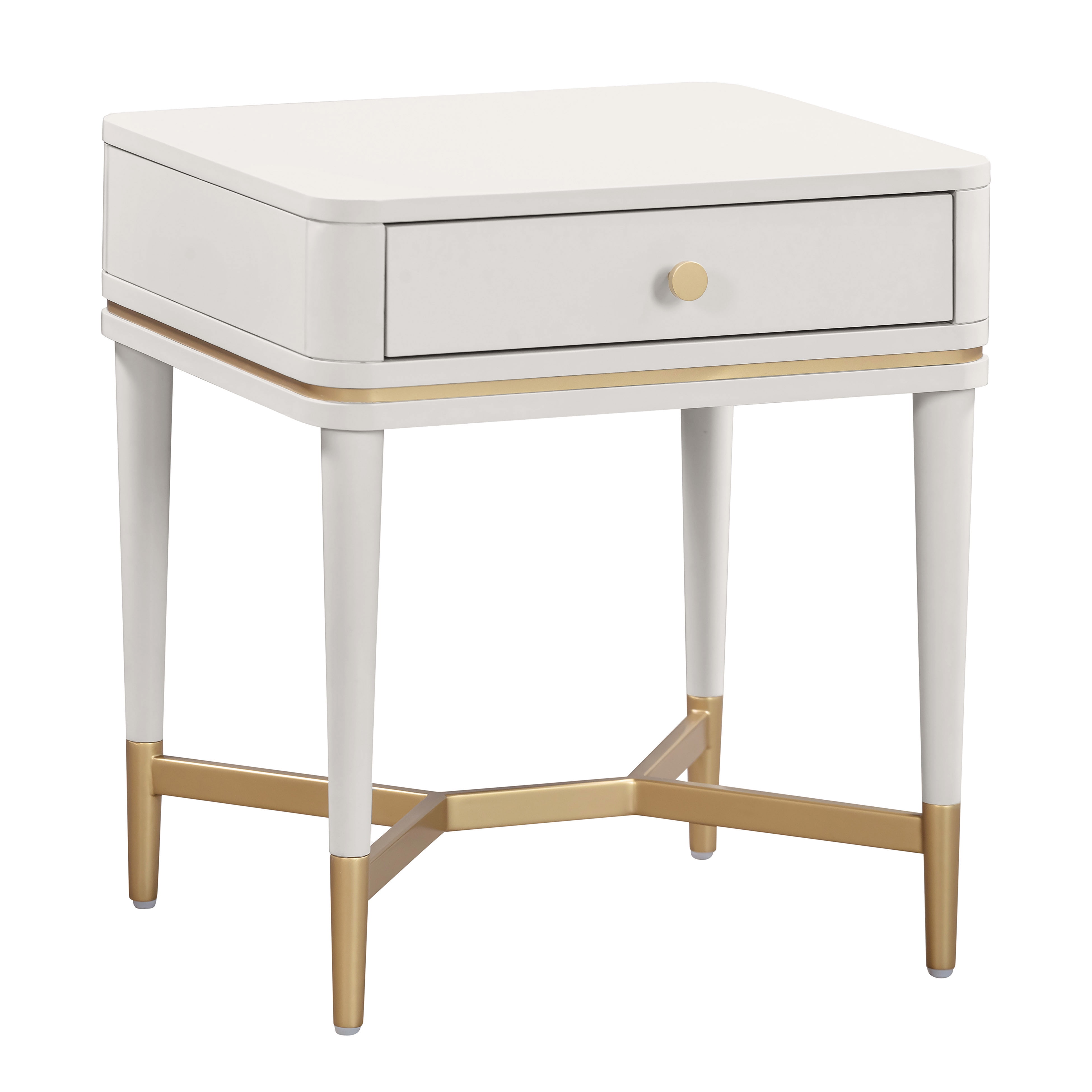 Julieta Cream Wood Nightstand with Brass Accents