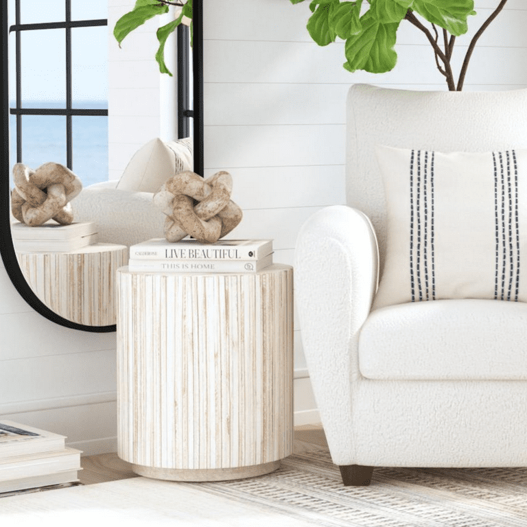 White drum end table discount
