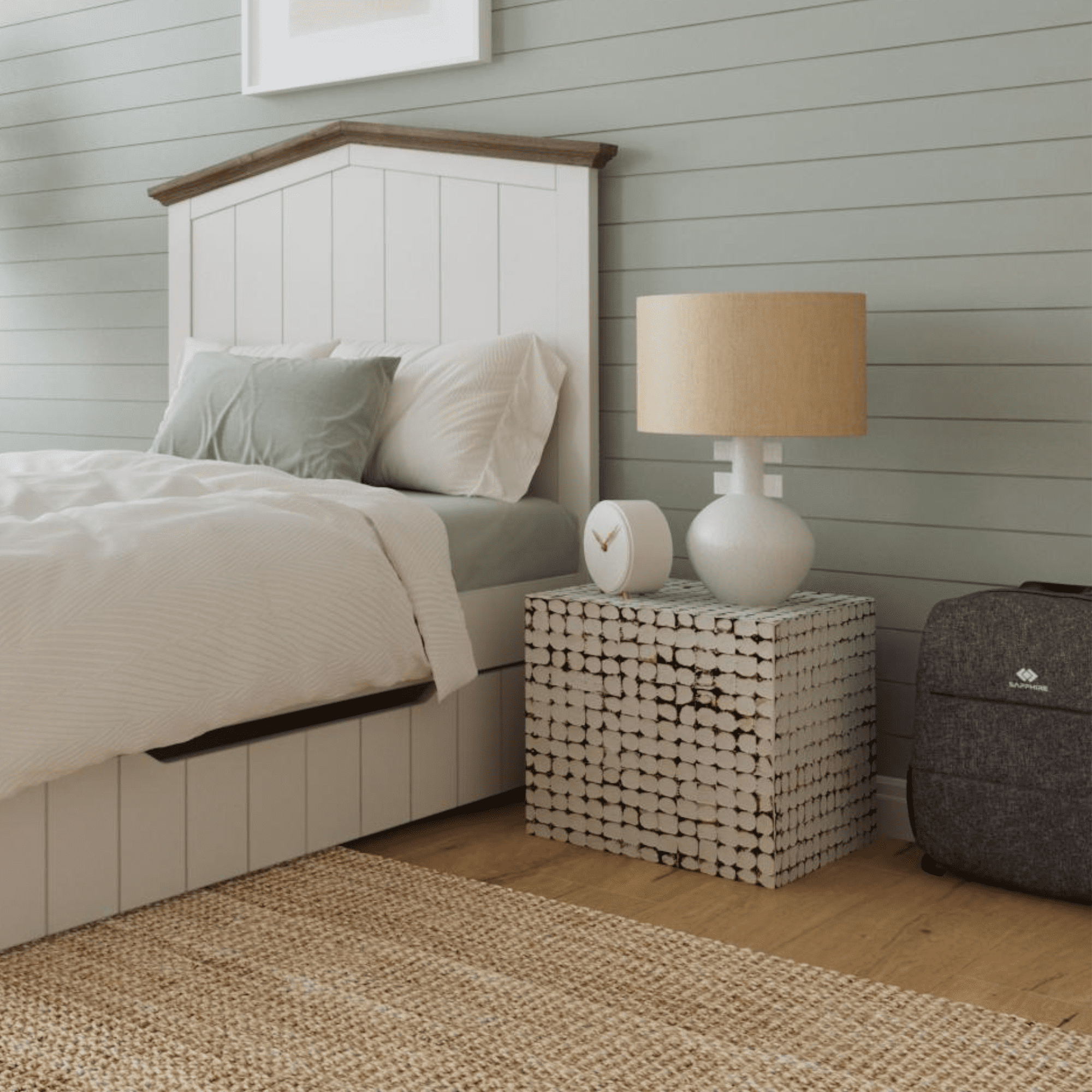 Juliette White Distressed Handmade Coconut Shell Cube Accent Table by