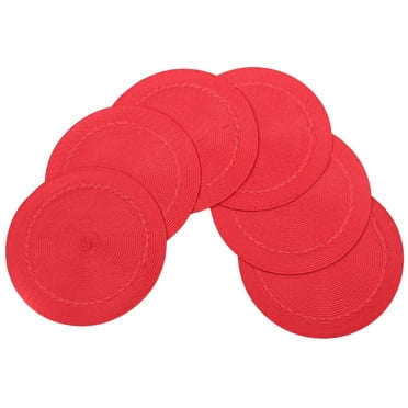 Juliette Woven Braided Edge Table Placemats 15 Inches Round Set of 6 Non-Slip Dining & Kitchen Table Mats Strawberry Red