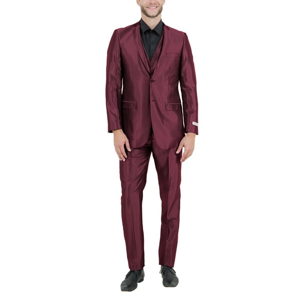 Julinie 3-Piece Solid Sharkskin Suit Set with Jacket, Vest, and Dress Pants, Slim Fit
