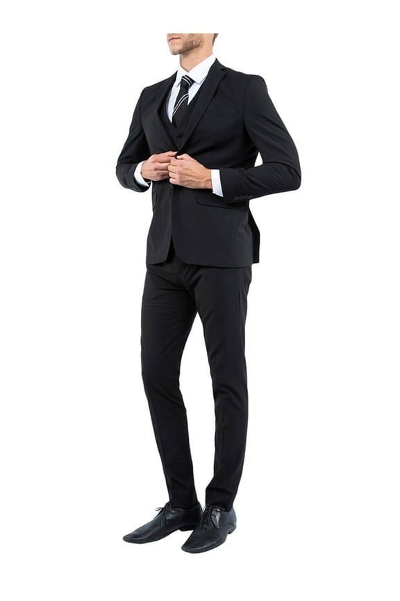 Men's 3-Piece Suit Set with Jacket, Vest, and Expandable Waist Dress Pants