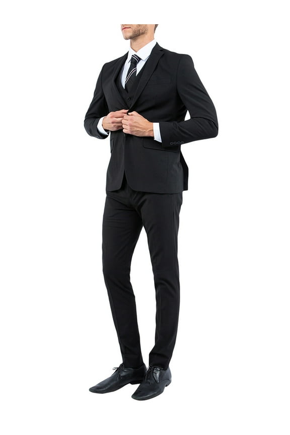 Men's 3-Piece Suit Set with Jacket, Vest, and Expandable Waist Dress Pants