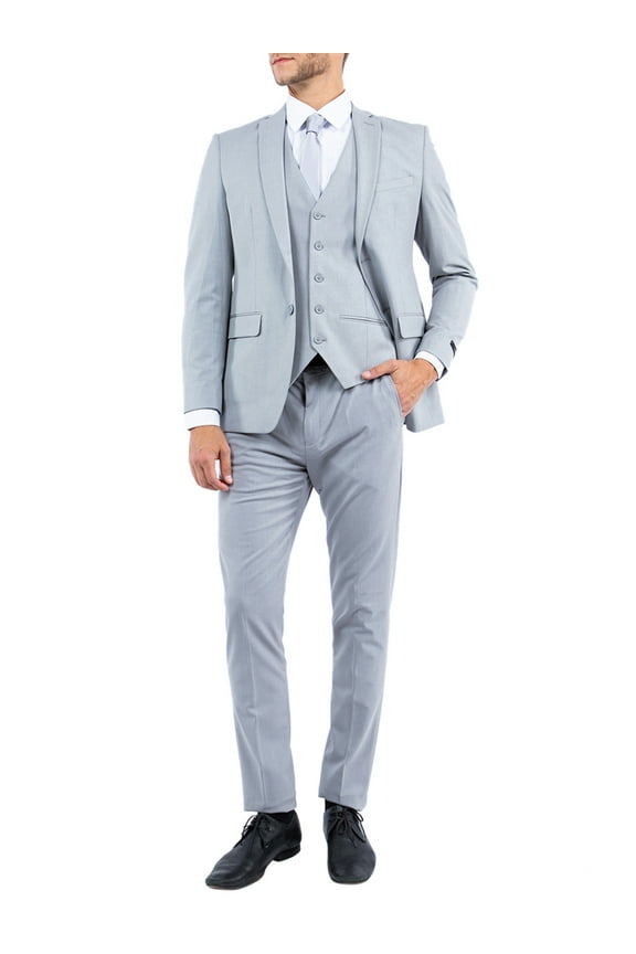 Men's 3-Piece Suit Set with Jacket, Vest, and Expandable Waist Dress Pants