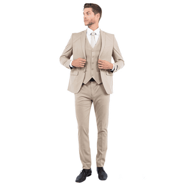 Julinie Men's 3-Piece Suit Set with Jacket, Vest, and Expandable Waist Dress Pants