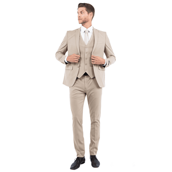 Julinie Men's 3-Piece Suit Set with Jacket, Vest, and Expandable Waist Dress Pants