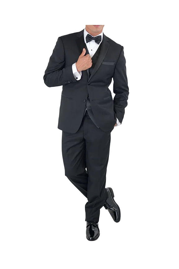 Mens Premium Tuxedo 3-Piece Satin Notch Lapel Two Button Jacket With Matching Vest & Pants-Slim Fit