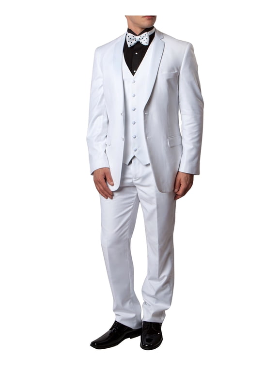 Mens Premium Tuxedo 3-Piece Satin Notch Lapel Two Button Jacket With Matching Vest & Pants-Slim Fit