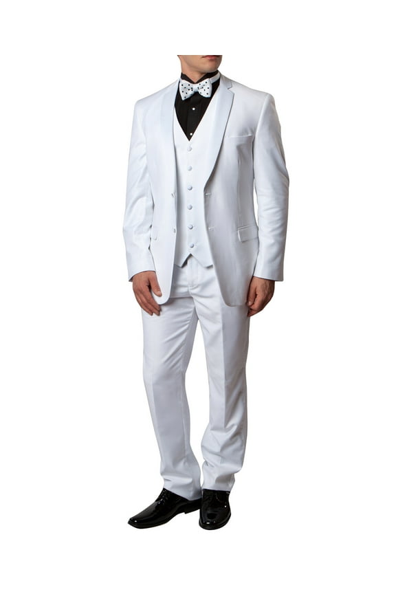 Mens Premium Tuxedo 3-Piece Satin Notch Lapel Two Button Jacket With Matching Vest & Pants-Slim Fit
