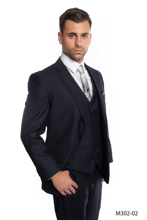 Mens Suit 3-Piece Solid Suit Set with Jacket, Vest, and Dress Pants - Modern Fit