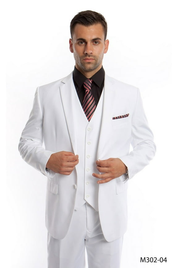 Mens Suit 3-Piece Solid Suit Set with Jacket, Vest, and Dress Pants - Modern Fit