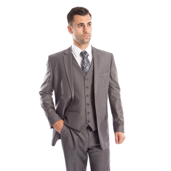 Julinie Mens Suit 3-Piece Solid Suit Set with Jacket, Vest, and Dress Pants - Modern Fit