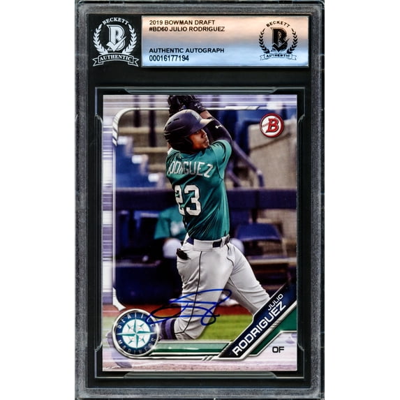 Julio Rodriguez Autographed 2019 Bowman Draft Rookie Card #BD60 Seattle Mariners Beckett BAS 221209