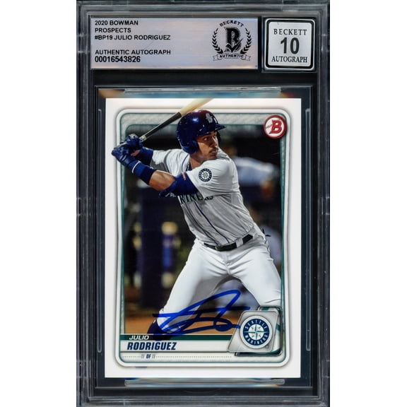 Julio Rodriguez Autographed 2020 Bowman Prospects Rookie Card #BP19 Seattle Mariners Auto Grade Gem Mint 10 Beckett BAS 229013
