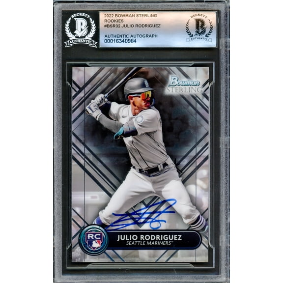 Julio Rodriguez Autographed 2022 Bowman Sterling Rookies Card #BSR32 Seattle Mariners Beckett BAS 221566