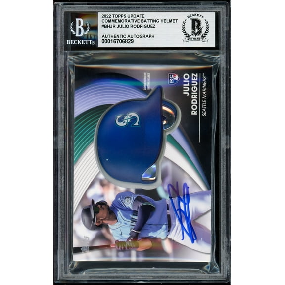Julio Rodriguez Autographed 2022 Topps Update Batting Helmet Rookie Card #BH-JR Seattle Mariners Beckett BAS #16706829