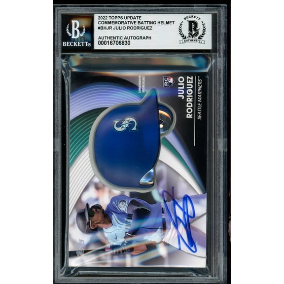 Julio Rodriguez Autographed 2022 Topps Update Batting Helmet Rookie Card #BH-JR Seattle Mariners Beckett BAS #16706830
