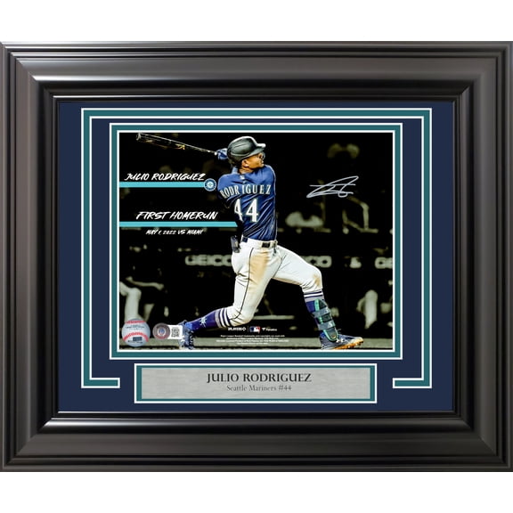 Julio Rodriguez Autographed Framed 8x10 Photo Seattle Mariners 1st Home Run Beckett BAS QR Stock #254281