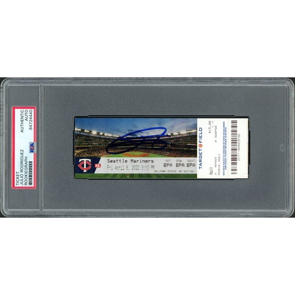 Julio Rodriguez Autographed MLB Debut Ticket 4/8/22 Seattle Mariners Stadium Picture In Blue PSA/DNA 209769