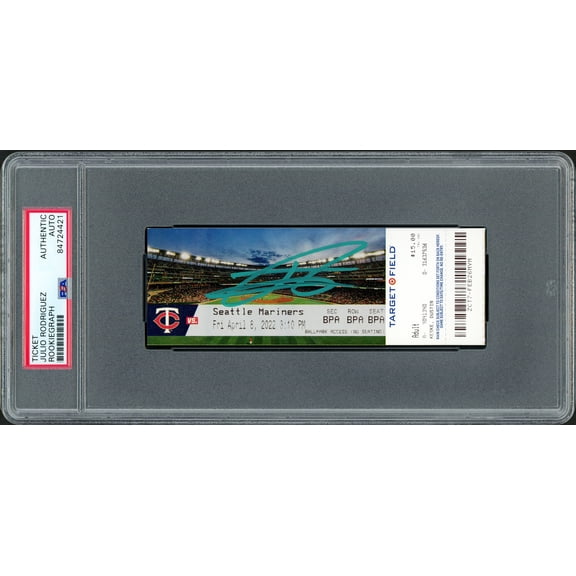 Julio Rodriguez Autographed MLB Debut Ticket 4/8/22 Seattle Mariners Stadium Picture In Teal PSA/DNA 209771