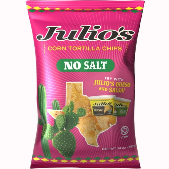 Julio's No Salt Corn Tortilla Chips, Value Size 14 oz bag