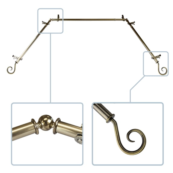 Julius 13/16" Bay Window curtain rod 20"-36", 38"-72" - Antique Brass,(ABay-20-4)