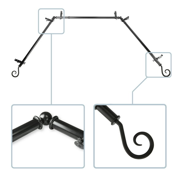 Julius 13/16" Bay Window curtain rod 20"-36", 38"-72" - Black