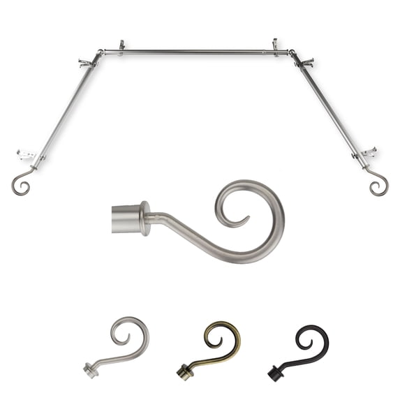 Julius 13/16" Bay Window curtain rod 20"-36", 38"-72" - Satin Nickel,(ABay-20-5)
