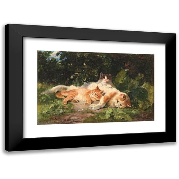 Julius Adam the elder 14x11 Black Modern Framed Museum Art Print Titled - Cat with Her Kittens