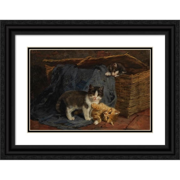 Julius Adam the younger 14x11 Black Ornate Wood Framed Double Matted Museum Art Print Titled: Three Cat Children (1887)