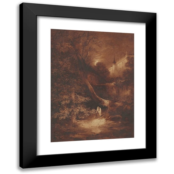 Julius Albert Elsasser 18x24 Black Modern Framed Museum Art Print Titled - Moonlit Landscape with a Monk Walking Near a Palace (1852)