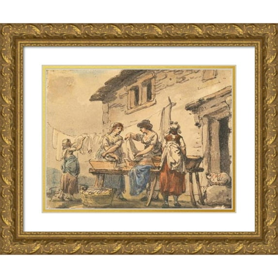 Julius Caesar Ibbetson 14x12 Gold Ornate Wood Frame and Double Matted Museum Art Print Titled - Washing with Ashes