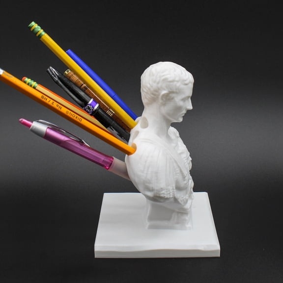 Clever Contraption Julius Caesar Pen Holder – Medium Bust-Shaped Statue Desk Organizer, Multi-Compartment