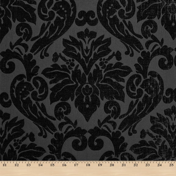 Julius Damask Chenille Upholstery Brocade&nbsp;Jacquard 57/59" Fabric By The Yard - Black / Black