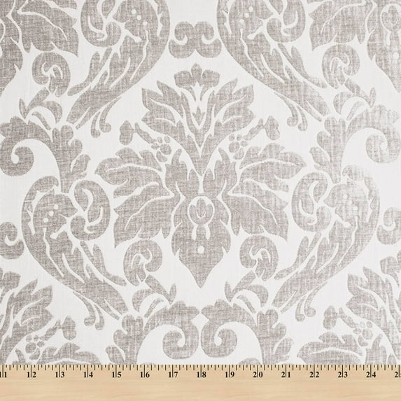 Julius Damask Chenille Upholstery Brocade Jacquard 57/59" Fabric By The Yard - Off White / Grey