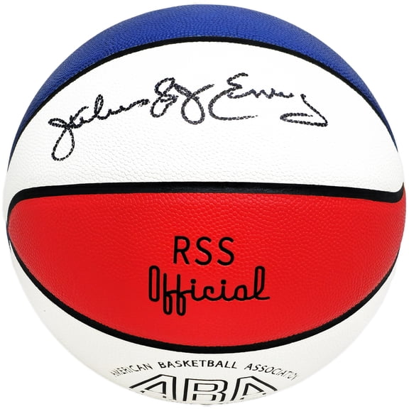 Julius "Dr. J" Erving Autographed Red, White & Blue ABA Logo Basketball New Jersey Nets Beckett BAS Witness 222789