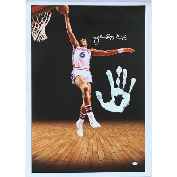 Julius Dr. J Erving Handprint Unstretched 20x36 Canvas Signed JSA Z65907