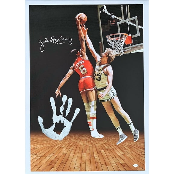 Julius Dr. J Erving Handprint Unstretched 20x36 Canvas Signed JSA Z65911