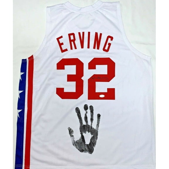 Julius Erving Dr. J Hand Print Signed Autographed White Jersey JSA Authen Z65905